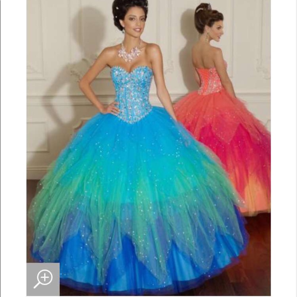 Mori Lee Green and Blue Quinceñera dress